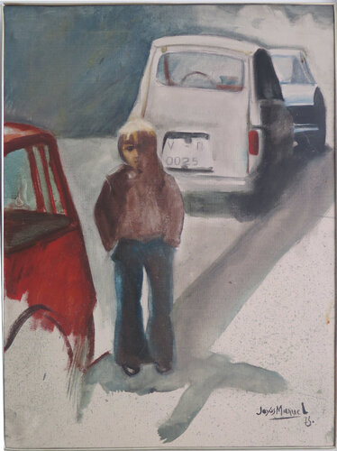 Niño entre coches van Jesús Manuel Moreno, Schilderij te koop op Singulart