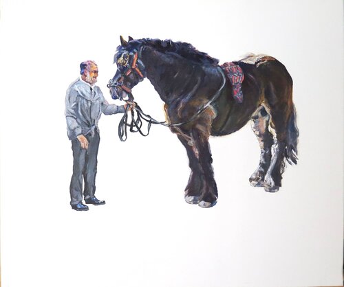 Caballo percherón y San Antón de Jesús Manuel Moreno, Pintura a la venta en Singulart