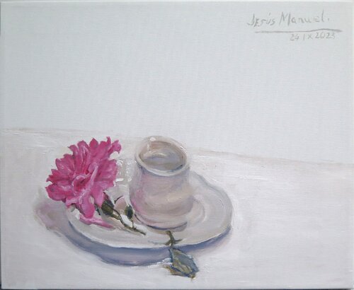 Rosa en plato y tarro Jesús Manuel Moreno