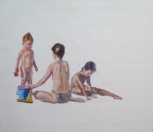 Tres niños en la playa Jesús Manuel Moreno