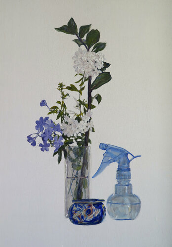 Flores, aspersor y cenicero di Jesús Manuel Moreno, Pittura in vendita su Singulart