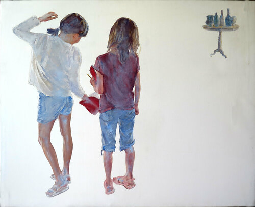 Dos niñas y Morandi par Jesús Manuel Moreno, Peinture en vente sur Singulart