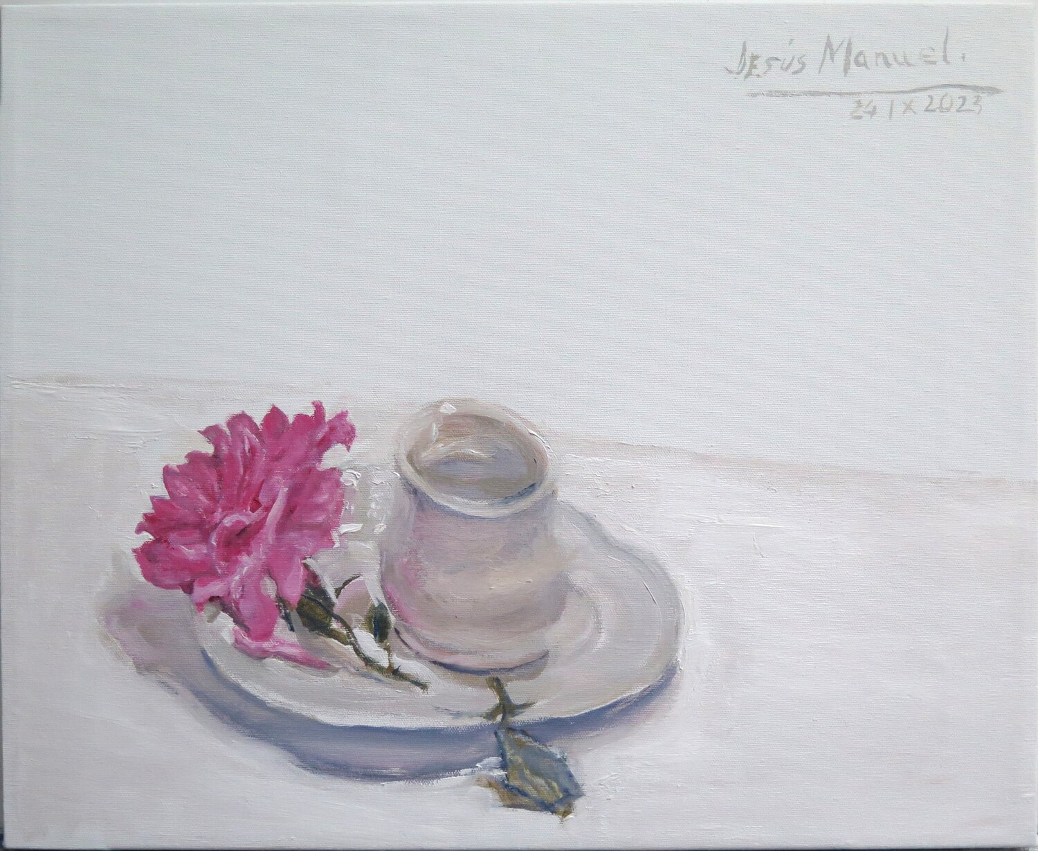 Rosa en plato y tarro Jesús Manuel Moreno