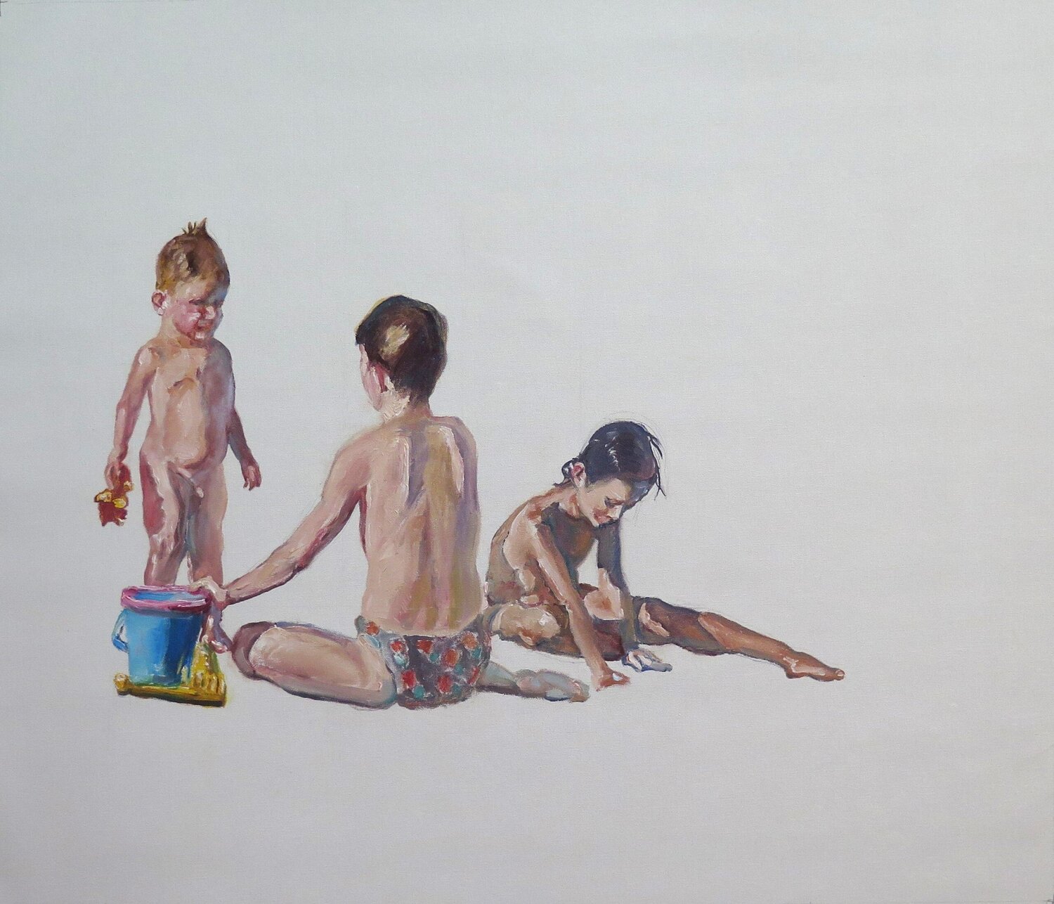 Tres niños en la playa Jesús Manuel Moreno Originalgemälde zu verkaufen