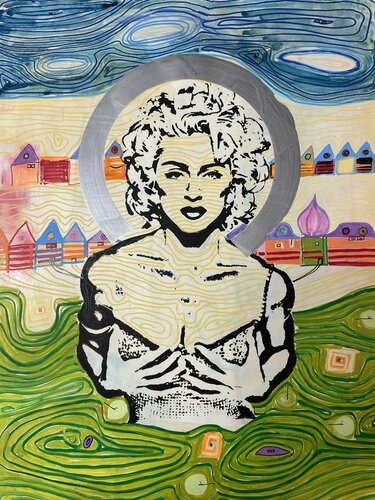 Madonna und Hundertwassers Landschaft van Maria-Isabel Brandis, Tekening te koop op Singulart