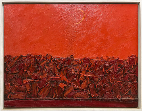 Ominidi sotto la luna rossa de Gastone Cecconello, Pintura a la venta en Singulart