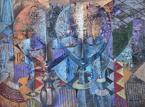 Akuaba fertility dolls van Jacob Kwesi Bennett, Schilderij te koop op Singulart