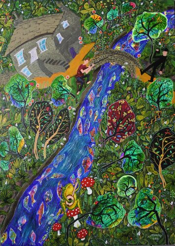 Man With Mobile Phone No. 3: Frog van Michael Gutteridge, Schilderij te koop op Singulart