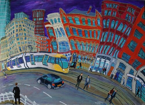 Edge of the Northern Quarter, Manchester van Michael Gutteridge, Schilderij te koop op Singulart