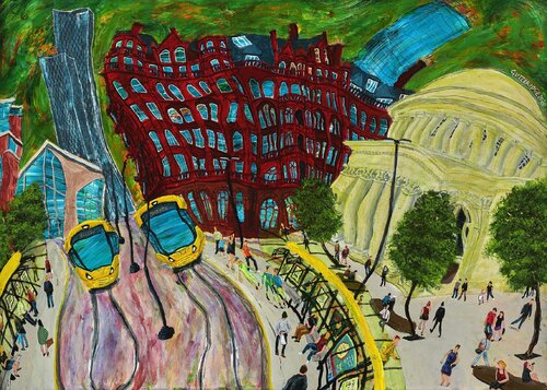 Tram Station in St. Peter's Square, Manchester, No. 8 van Michael Gutteridge, Schilderij te koop op Singulart