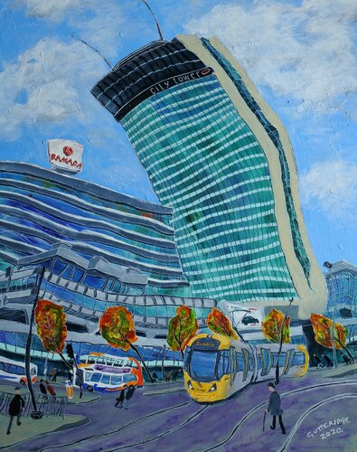 City Tower, Manchester, with Lowry Figures van Michael Gutteridge, Schilderij te koop op Singulart