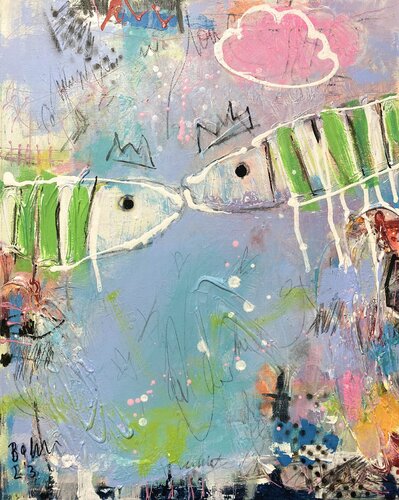 Fishes in Love No.7 par Bea Schubert, Peinture en vente sur Singulart