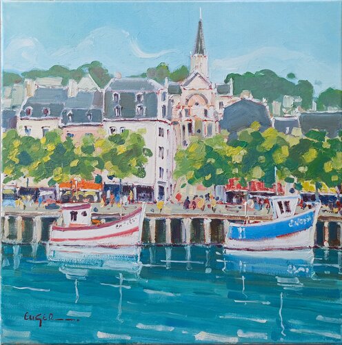 Chalutiers à quai à Trouville di Philippe Euger, Pittura in vendita su Singulart