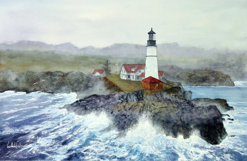 Portland Head Lighthouse van Bill Hudson, Werk op papier te koop op Singulart