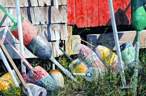Mackerel Cove Buoys van Bill Hudson, Werk op papier te koop op Singulart