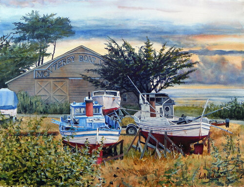 Monterey Boat Works van Bill Hudson, Werk op papier te koop op Singulart