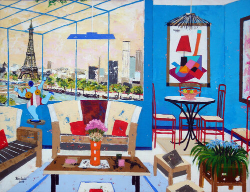 La grande véranda avec vue sur la Tour Eiffel et le front de Seine Jean-Pierre Borderie