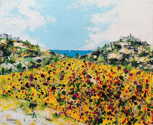 Les deux villages et la vigne. van Jean-Pierre Borderie, Schilderij te koop op Singulart