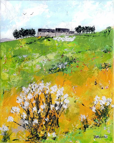 Les fleurs blanches et les moutons. van Jean-Pierre Borderie, Schilderij te koop op Singulart