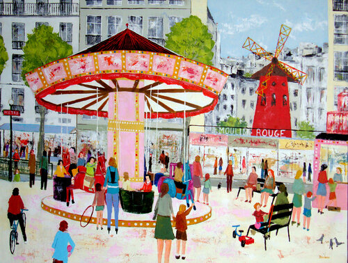 Le manège devant le Moulin Rouge. von Jean-Pierre Borderie, Malerei kaufen auf Singulart