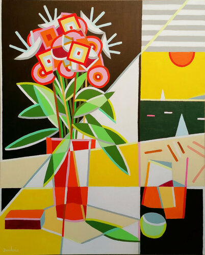 Bouquet de fleurs devant la plage. van Jean-Pierre Borderie, Schilderij te koop op Singulart