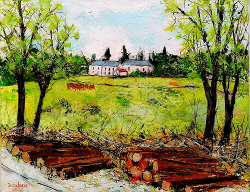 Les rondins de bois. van Jean-Pierre Borderie, Schilderij te koop op Singulart