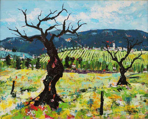 Village au pied du Mont. von Jean-Pierre Borderie, Malerei kaufen auf Singulart