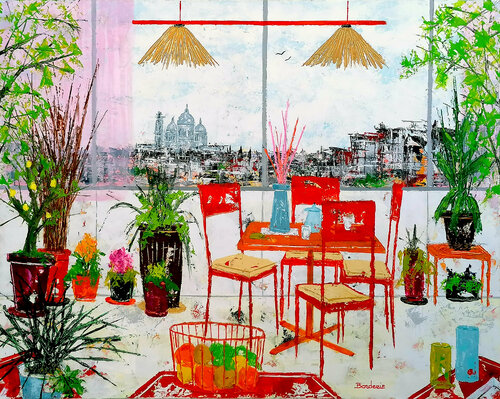 Les rideaux roses. van Jean-Pierre Borderie, Schilderij te koop op Singulart