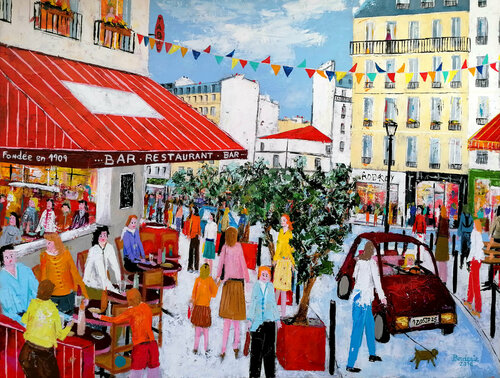 Café rue Lepic.( Paris) von Jean-Pierre Borderie, Malerei kaufen auf Singulart