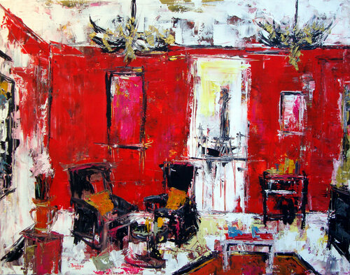 Le salon rouge von Jean-Pierre Borderie, Malerei kaufen auf Singulart