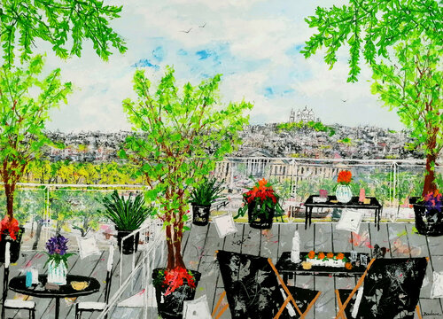 Les coussins blancs de ma terrasse parisienne von Jean-Pierre Borderie, Malerei kaufen auf Singulart