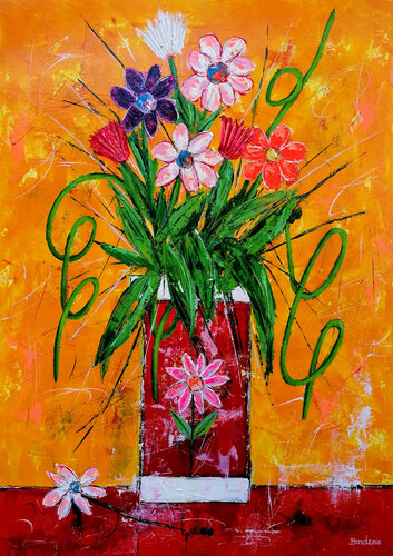 Quelques fleurs dans un vase. van Jean-Pierre Borderie, Schilderij te koop op Singulart