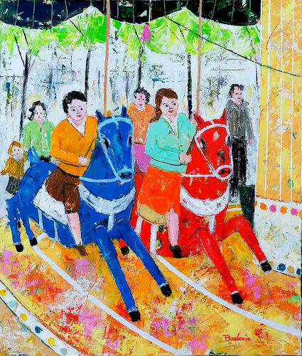 Les chevaux de bois de mon enfance. van Jean-Pierre Borderie, Schilderij te koop op Singulart
