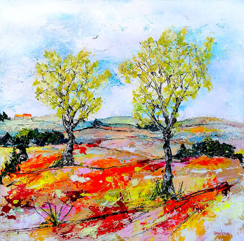 Les deux arbres dans la plaine. von Jean-Pierre Borderie, Malerei kaufen auf Singulart