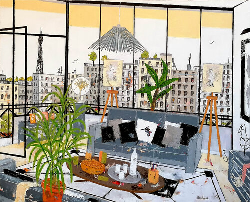 L'appartement ouvert sur la ville van Jean-Pierre Borderie, Schilderij te koop op Singulart