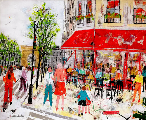 En promenade sur le boulevard. van Jean-Pierre Borderie, Schilderij te koop op Singulart