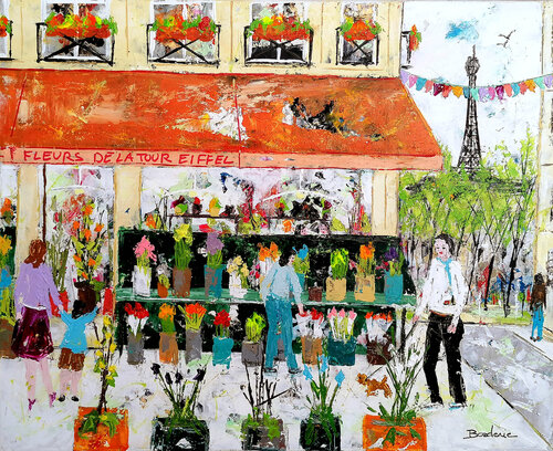 Le fleuriste du coin de la rue. van Jean-Pierre Borderie, Schilderij te koop op Singulart