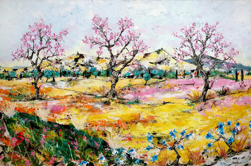 Les trois arbres dans la plaine by Jean-Pierre Borderie, Painting for Sale on Singulart