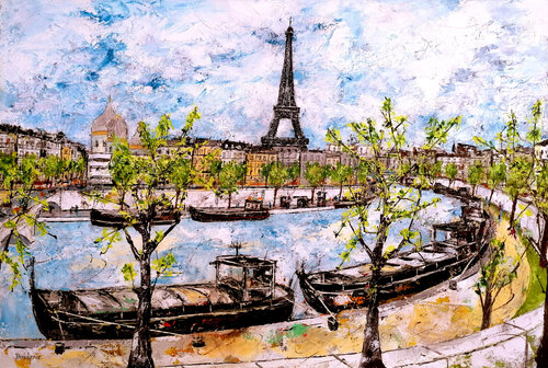 Péniches à quai le long de la Seine Jean-Pierre Borderie