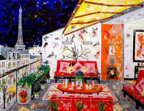 La terrasse un soir à 23H di Jean-Pierre Borderie, Pittura in vendita su Singulart