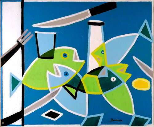 Les cinq poissons di Jean-Pierre Borderie, Pittura in vendita su Singulart