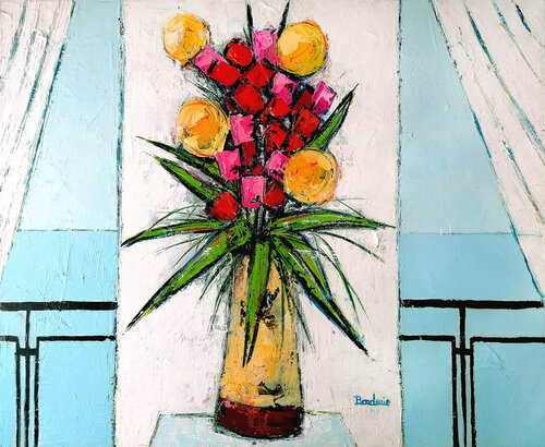 Bouquet de fleurs devant la baie di Jean-Pierre Borderie, Pittura in vendita su Singulart
