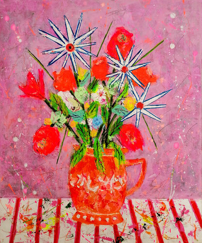 La nappe blanche aux rayures rouges di Jean-Pierre Borderie, Pittura in vendita su Singulart
