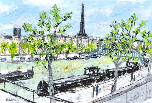 Les deux péniches par Jean-Pierre Borderie, Peinture en vente sur Singulart