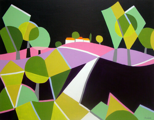 Les trois maisons. van Jean-Pierre Borderie, Schilderij te koop op Singulart