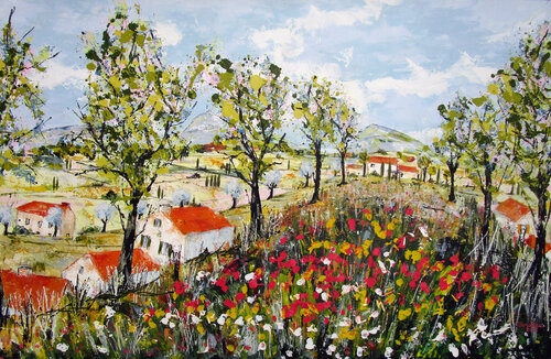 Dans les champs de fleurs von Jean-Pierre Borderie, Malerei kaufen auf Singulart