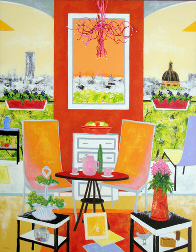 Le salon orange. von Jean-Pierre Borderie, Malerei kaufen auf Singulart