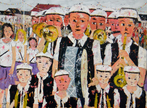 La fanfare du village by Jean-Pierre Borderie, Painting for Sale on Singulart