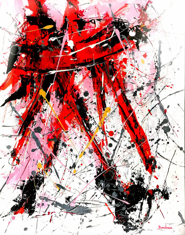 Porte-jarretelles et slip sur le lit blanc Jean-Pierre Borderie