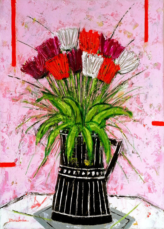Bouquet fond rose Jean-Pierre Borderie